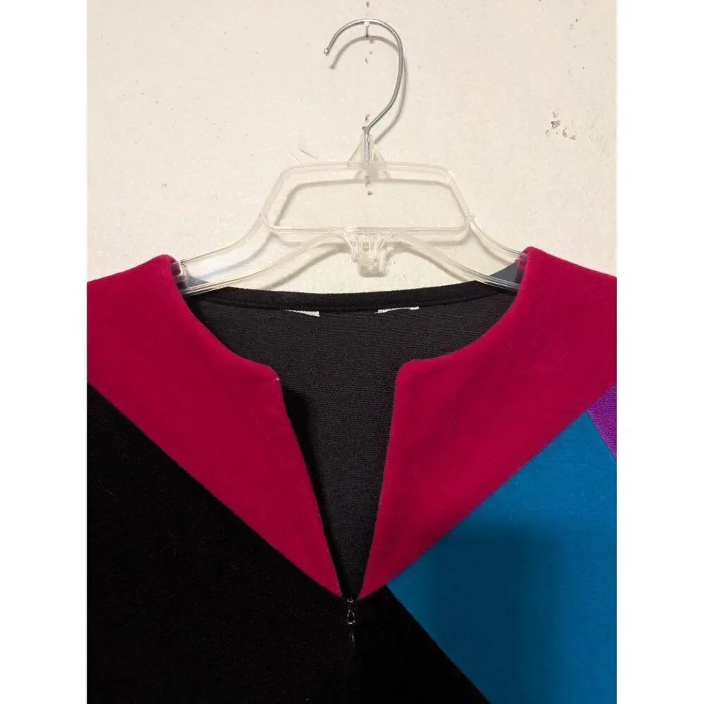 VTG Vanity Fair Color Block Black Zip Velour Robe House Coat Dressing Gown No Sz